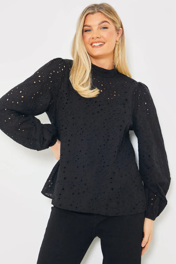 Broderie High Neck Blouse